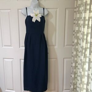 Fanm Mon Navy Midi Statement Dress with White Floral Appliqué